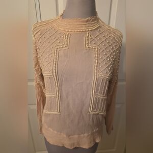 Zara Pearl Embellished Blouse – Sheer Blush